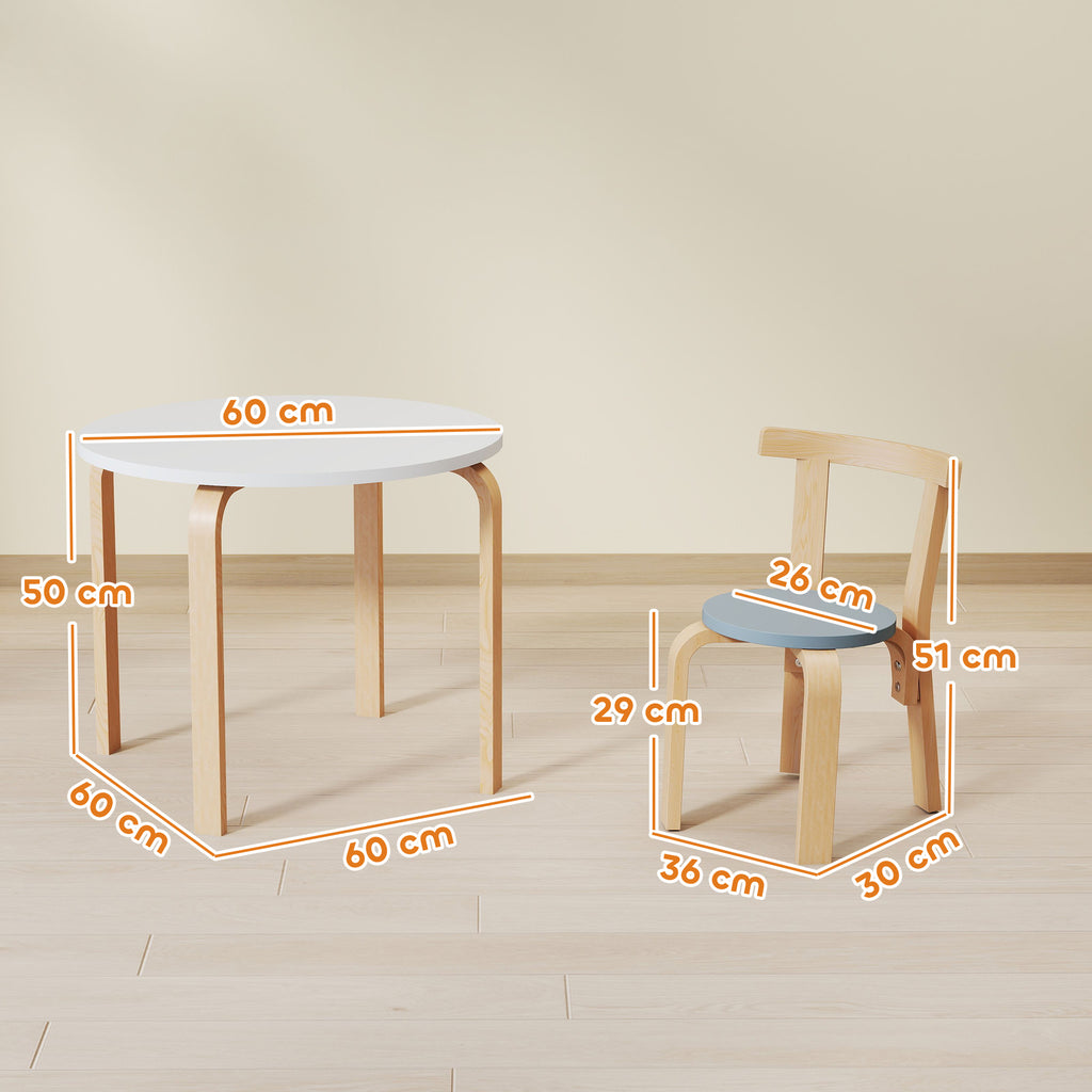 5-teiliges Kindertisch- und Stuhlset, leichtes Massivholz, Bunt