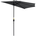 3(m) Half Parasol, Semi Round Umbrella with Metal Frame, Crank Handle for Balcony, Garden, Grey
