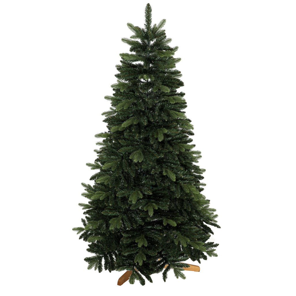 Künstlicher Weihnachtsbaum 180 cm, Edeltanne, voll mit Klappästen, 961 Spitzen, faltbarer Holzständer, Grün