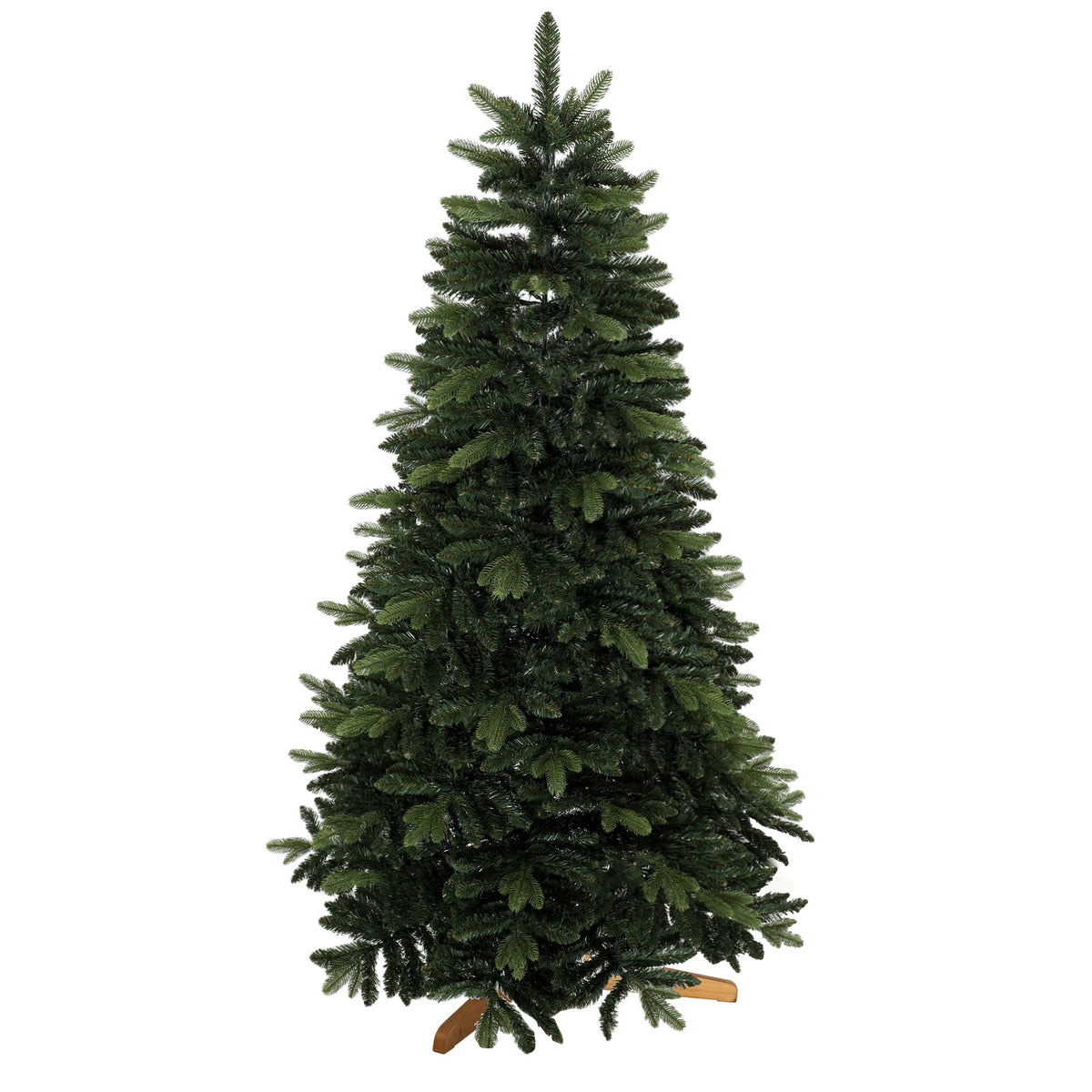 Künstlicher Weihnachtsbaum 180 cm, Edeltanne, voll mit Klappästen, 961 Spitzen, faltbarer Holzständer, Grün