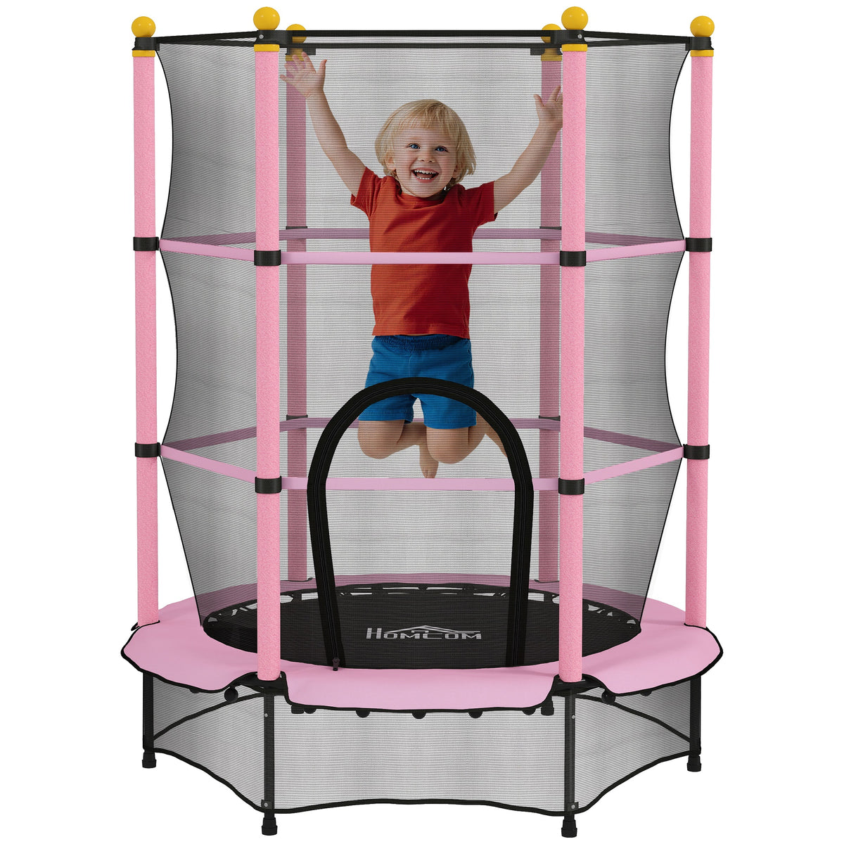 4.6FT/55" Kids Trampoline with Enclosure Net, Outdoor Indoor Use, for Ages 3-10 Years, Pink