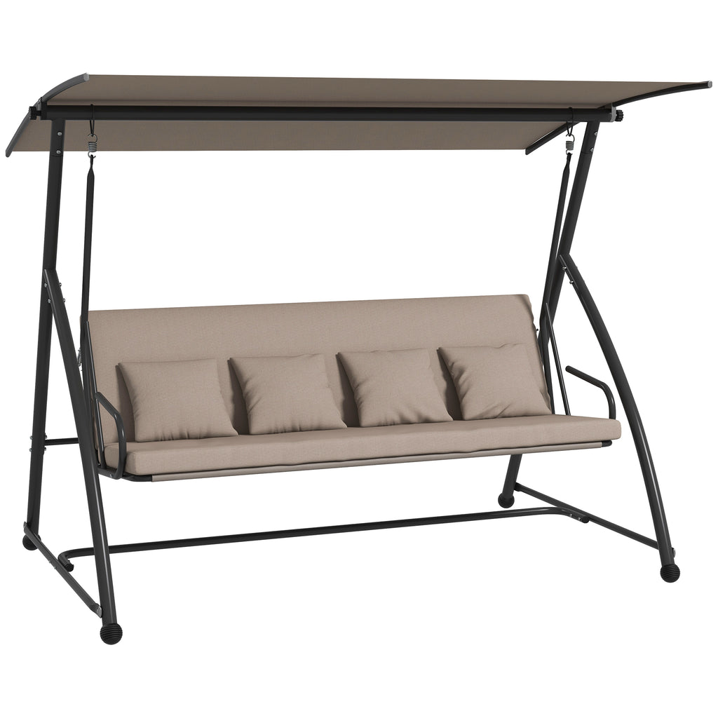 2 in 1 Hollywoodschaukel mit Liegefunktion, 3-Sitzer Gartenschaukel aus Stahl Schaukelbank 170x110x153cm, Hellbraun