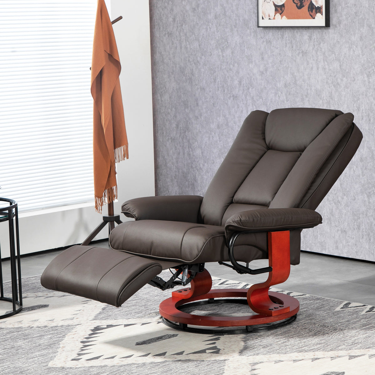 Relaxsessel mit Liegefunktion, drehbar, bis 150 kg, Kunstlederbezug, Stahlrahmen, Braun