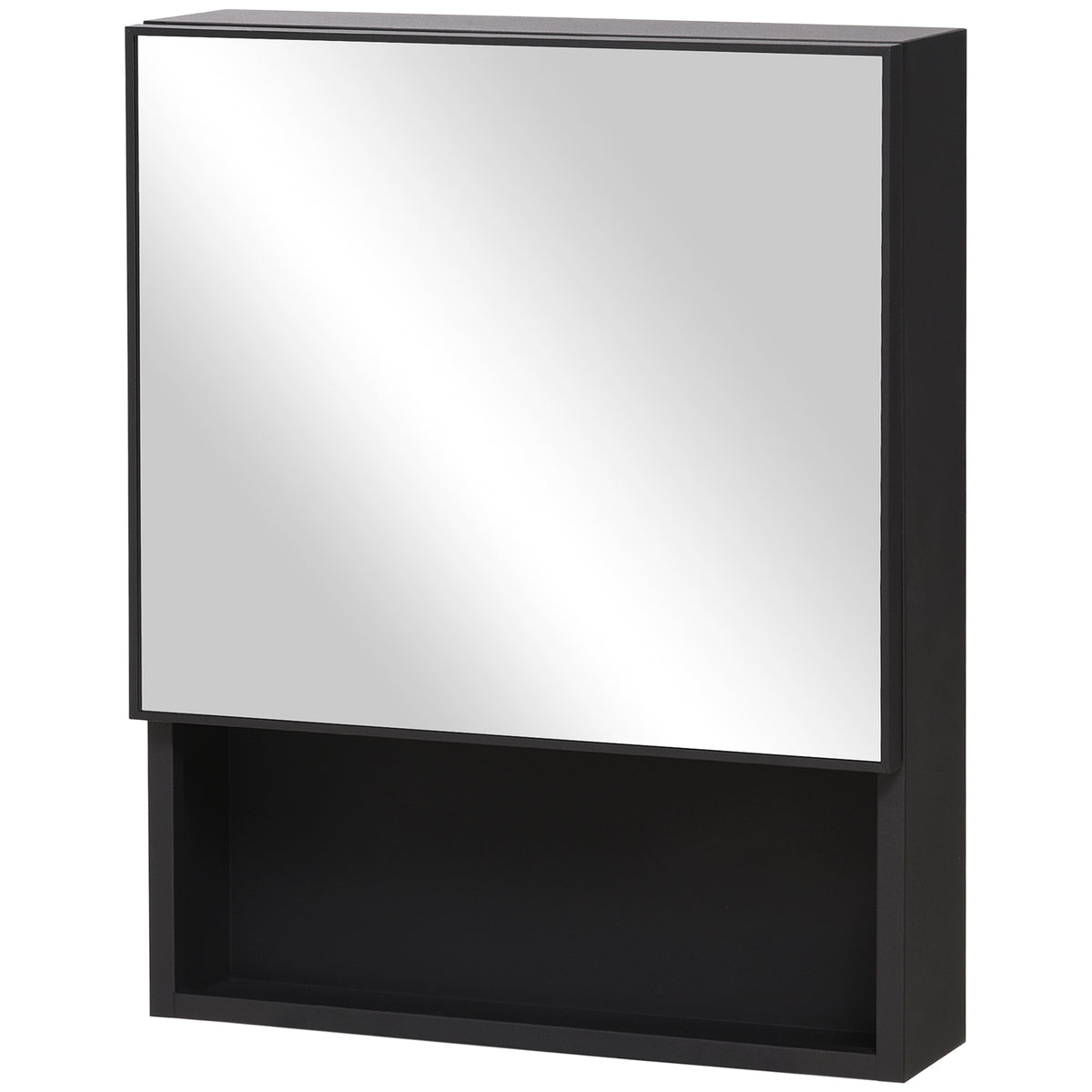 Spiegelschrank, 2 Innenb?den, offenes Regalfach, Stahlgeh?use, schwarz, 46 x 13,5 x 58 cm