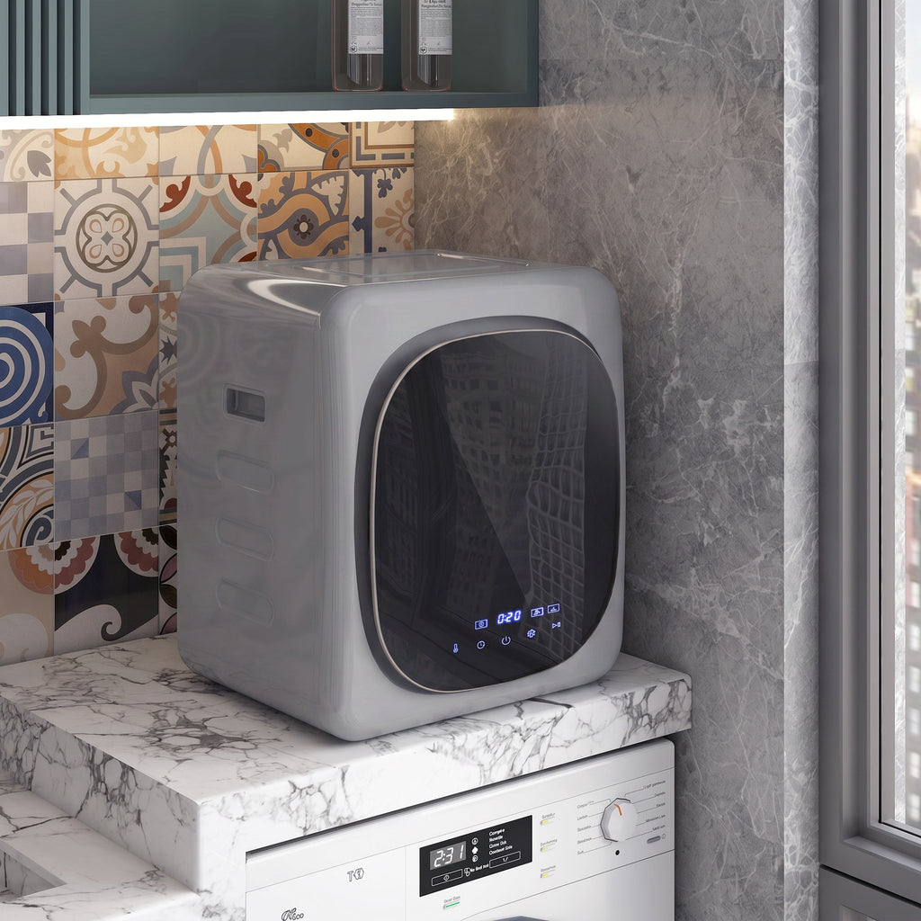 Ablufttrockner 4 kg mit Smart-Modus, 800 W Kompakttrockner mit Edelstahltrommel, Silber