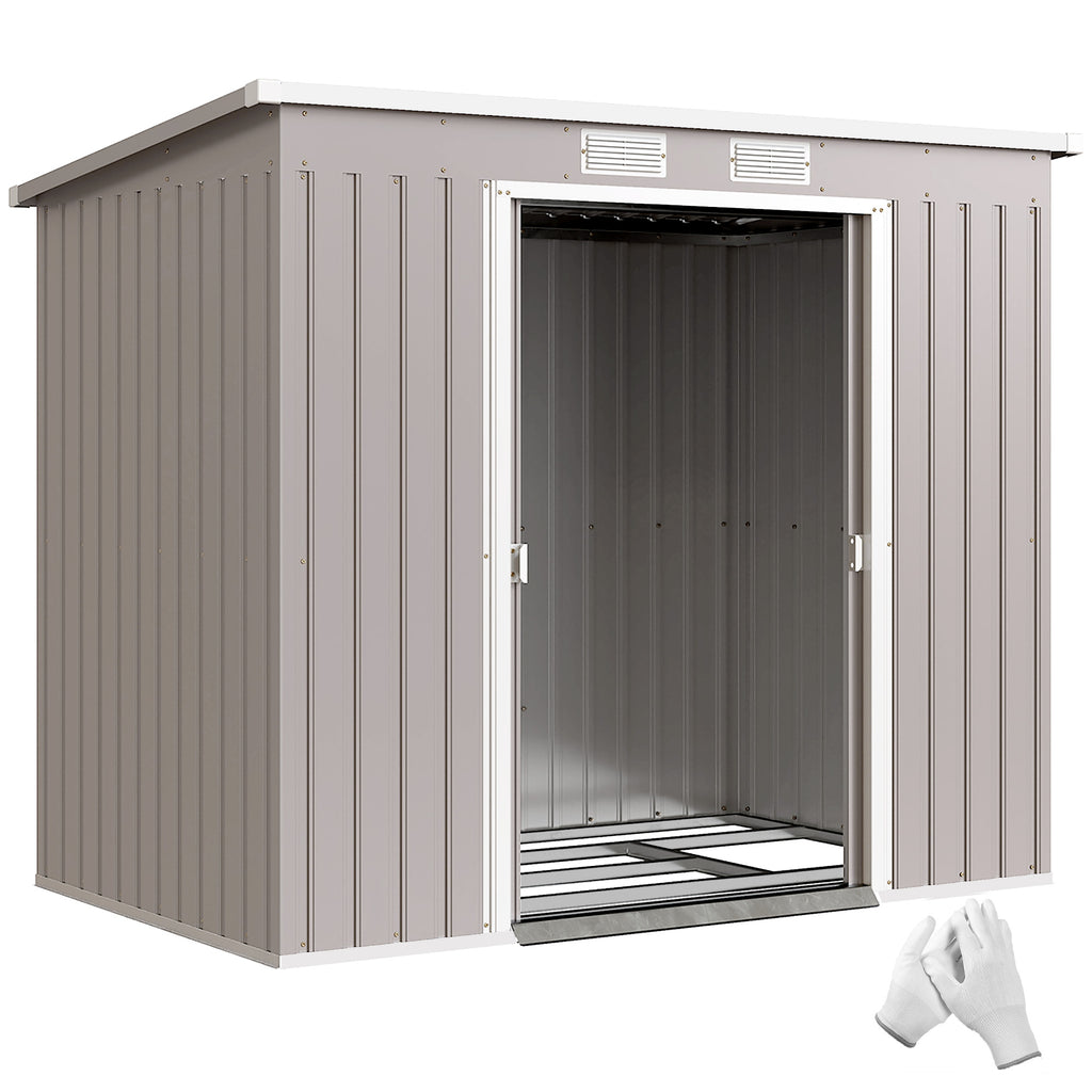 7 x 4ft Galvanised Steel Garden Shed, with Foundation Kit - Grey