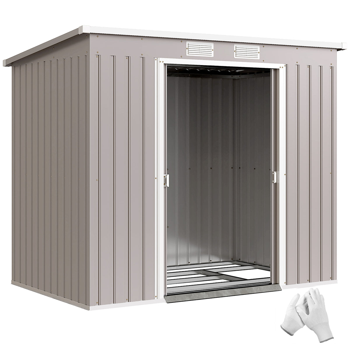 7 x 4ft Galvanised Steel Garden Shed, with Foundation Kit - Grey