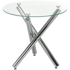 Esstisch, runde Hartglasplatte, randloses Design, für 2-4 Personen, Stahlbeine, 80 x 80 x 74 cm