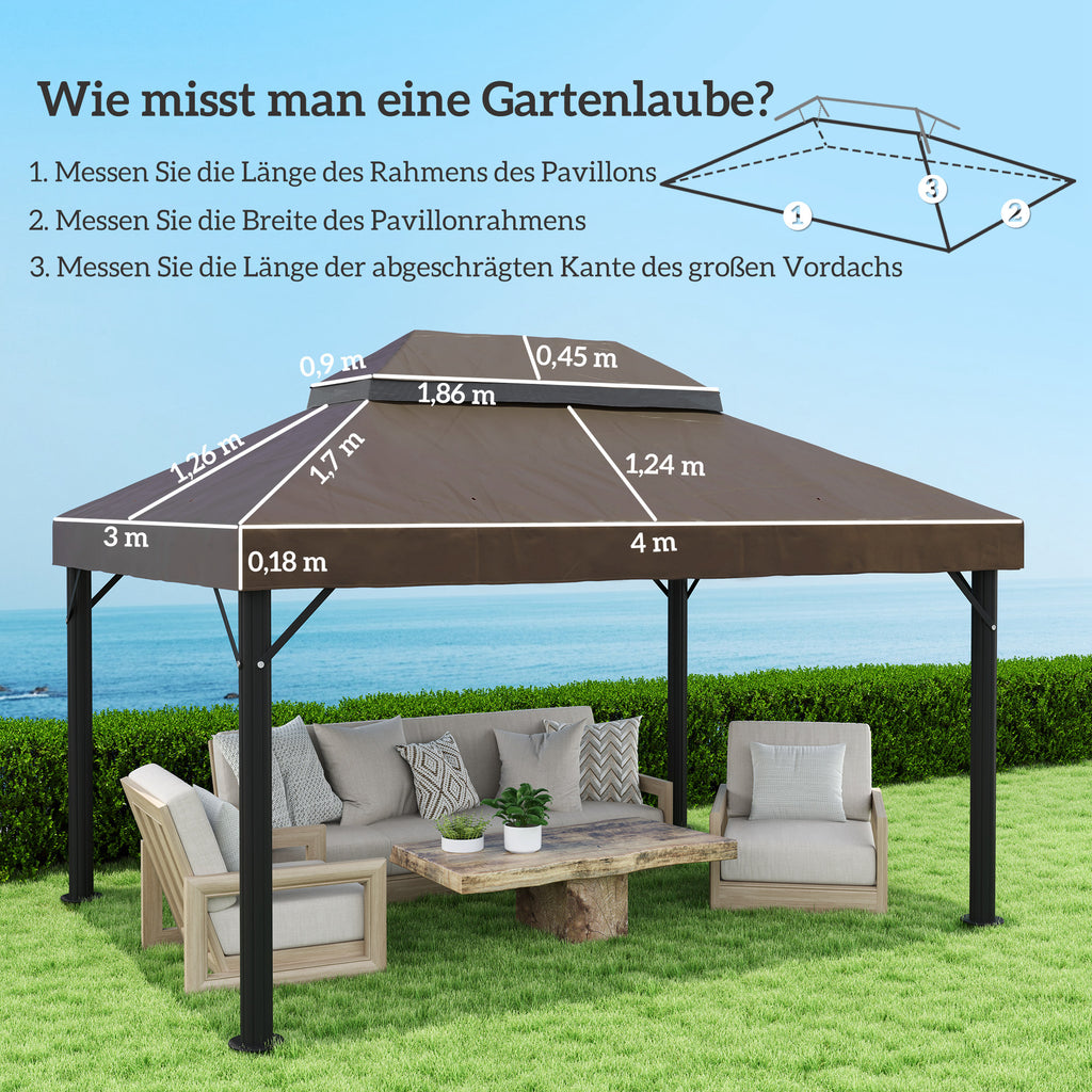 Pavillon-Ersatzdach, 3 x 4 m, Ersatzplane mit Wasserablauf-Öffnungen, Polyester, Sonnenschutz, UPF30+, Kaffee