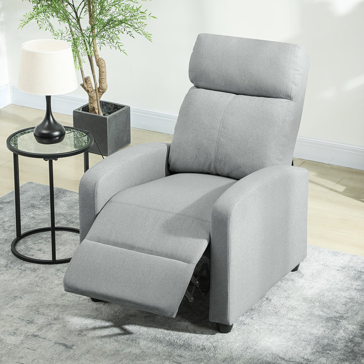 Relaxsessel, verstellbar 135¡ã, ausziehbare Fu?st¨¹tze, gepolsterte Lehnen, Leinen-Polyester, Hellgrau