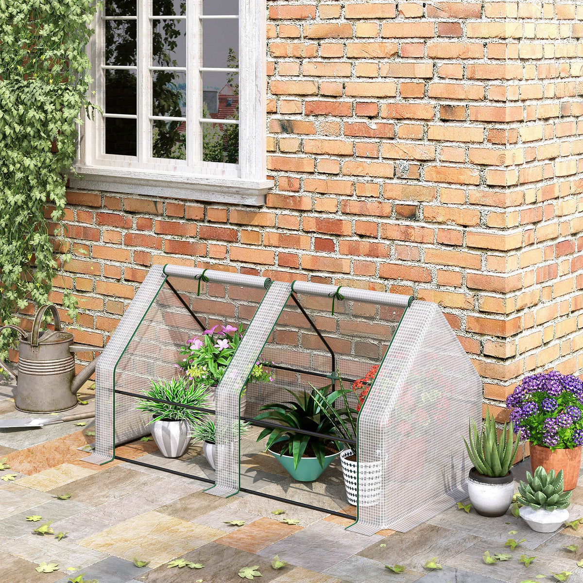Mini Gewächshaus, Treibhaus, 2 Reißverschlusstüren, reißfeste Folie, Metallrahmen, 1,8 x 1 x 1 m, Weiß