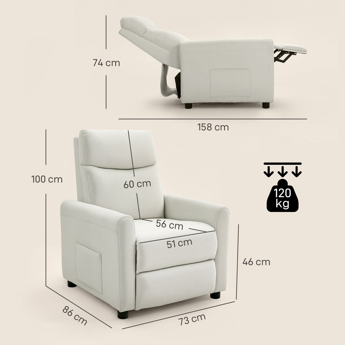 Relaxsessel Fernsehessel mit Liegesessel, Taschenfedern für Wohnzimmer