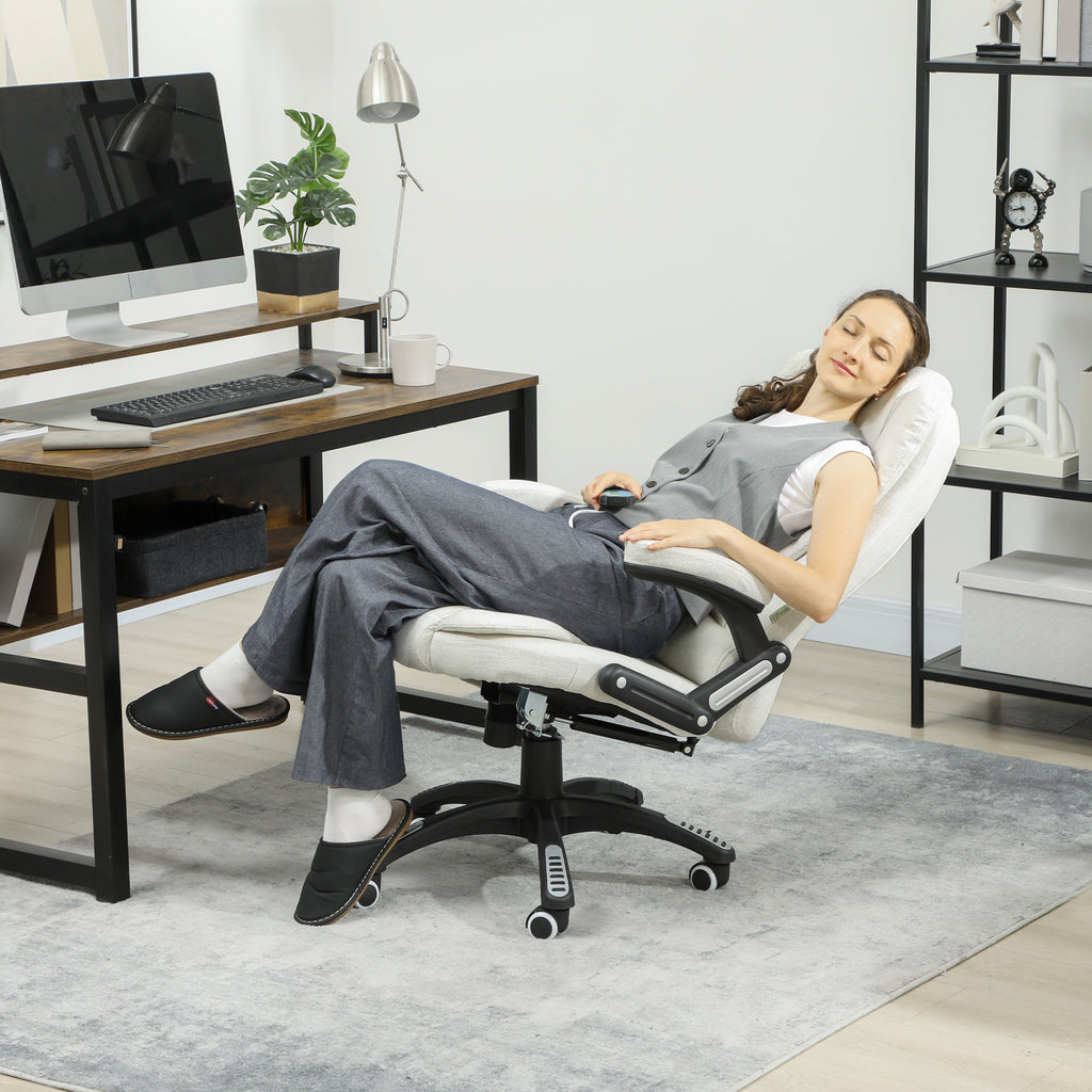 Ergonomischer Schreibtischstuhl mit Massagefunktion, 68 x 72 x 110¨C120 cm, Cremewei?