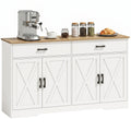 Sideboard Buffet Schrank, 140 cm Farmhaus Küchen-Schrank mit 2 Schubladen und 2 Schränken, Weiß