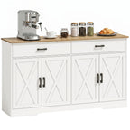 Sideboard Buffet Schrank, 140 cm Farmhaus Küchen-Schrank mit 2 Schubladen und 2 Schränken, Weiß
