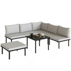 Lounge Gartenmöbel Set 5-6 Personen Gartenlounge Set mit 2 Sitzer Gartensofa 2 Stühle Eckstuhl Lamell-Tisch Fußhocker