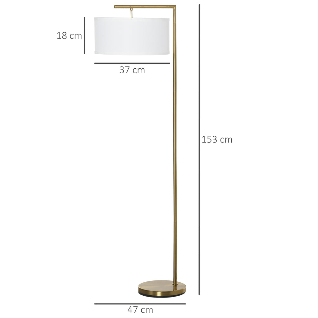 Stehleuchte, Stehlampe, E27 Sockel, Goldoptik, weißer Stoffschirm, Fußschalter, Stahl, 47 x 37 x 153 cm