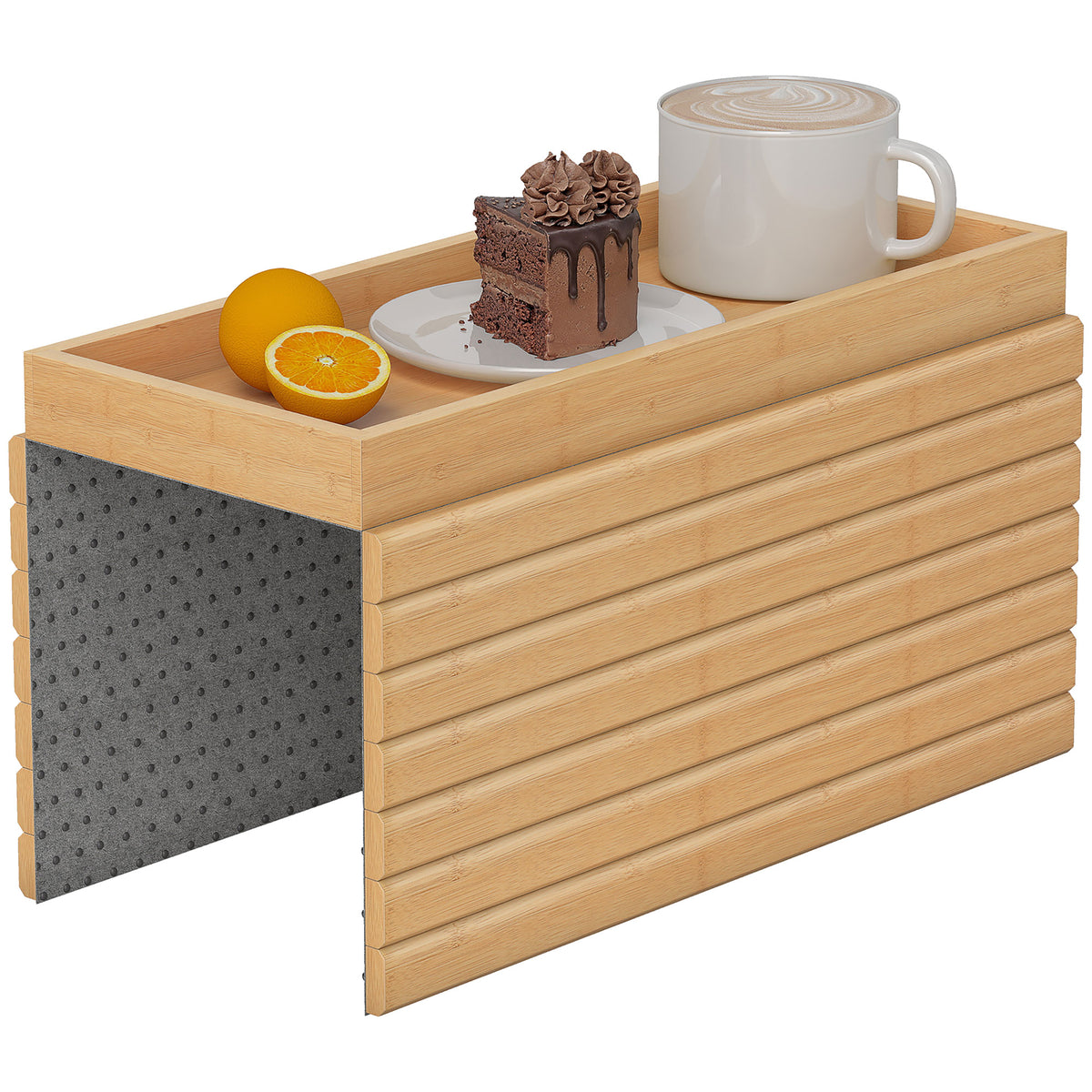 Bamboo Sofa Arm Tray, Foldable Anti-Slip Armrest Tray for Drinks and Snacks, Natural Wood Finish
