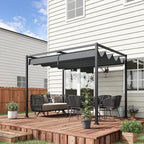 3 x 2m Metal Outdoor Pergola with Retractable Roof, Outdoor Gazebo Canopy Shelter with Drainage Holes for Garden, Patio, Lawn, Grey