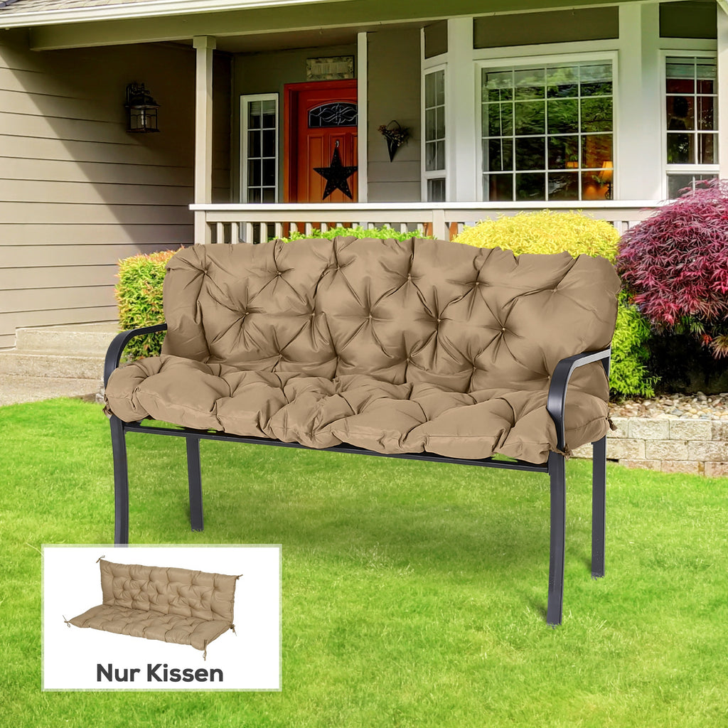 3 Sitzer Bankauflage 150x98x8 cm Bankkissen mit B?ndern, Bankpolster f¨¹r Gartenm?bel Hollywoodschaukel, Khaki