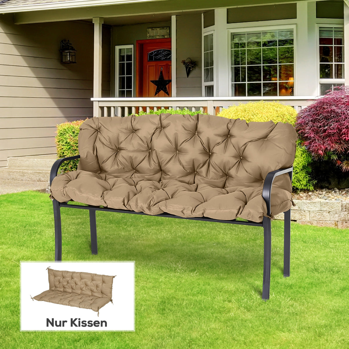 3 Sitzer Bankauflage 150x98x8 cm Bankkissen mit B?ndern, Bankpolster f¨¹r Gartenm?bel Hollywoodschaukel, Khaki