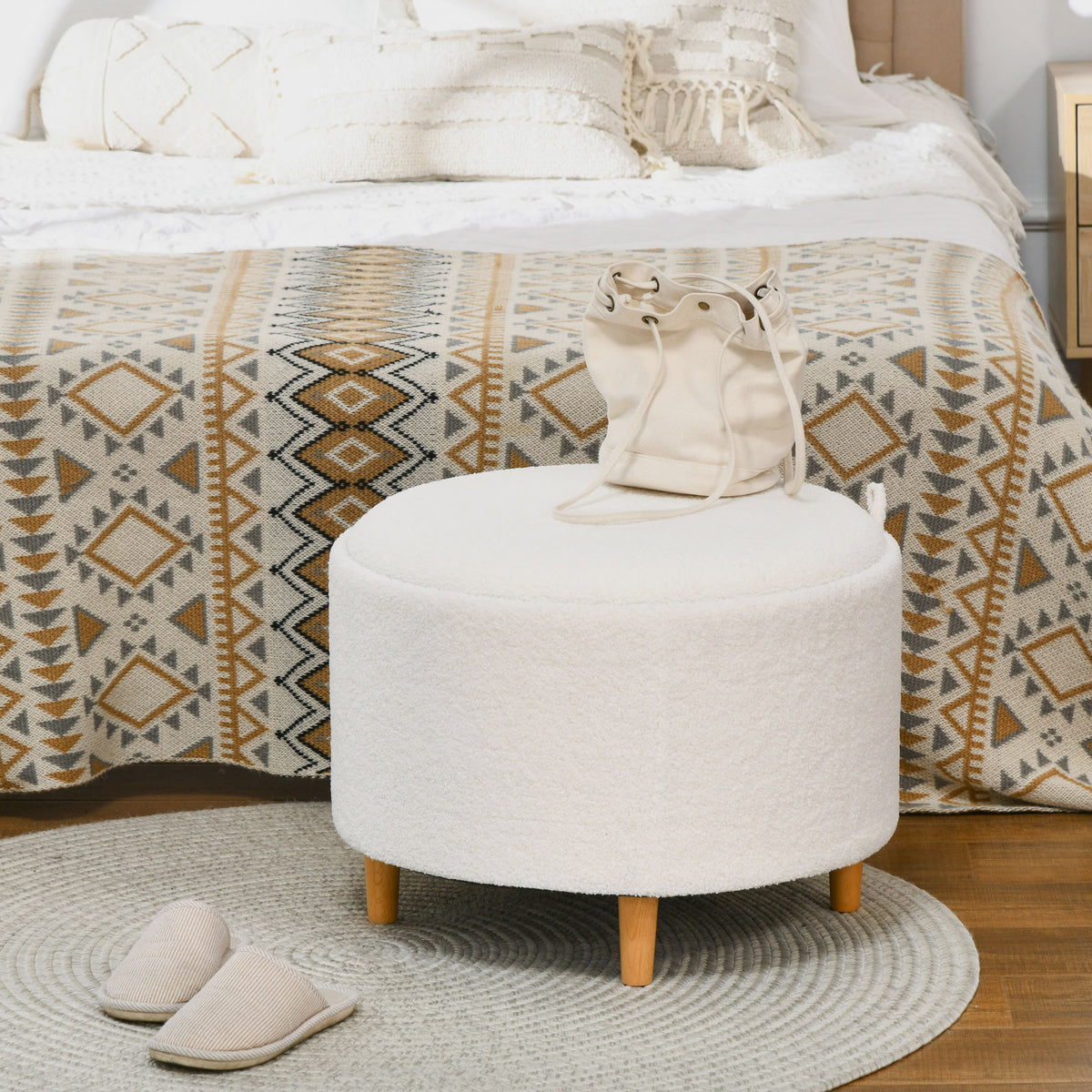 Hocker Polsterhocker, Teddyfleece, versteckter Stauraum, umkehrbarer Deckel, 56 cm x 56 cm x 42 cm, Wei?