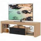 TV-Lowboard für Fernseher bis 65 Zoll, moderner TV-Schrank mit verstellbaren Glasböden, Eiche