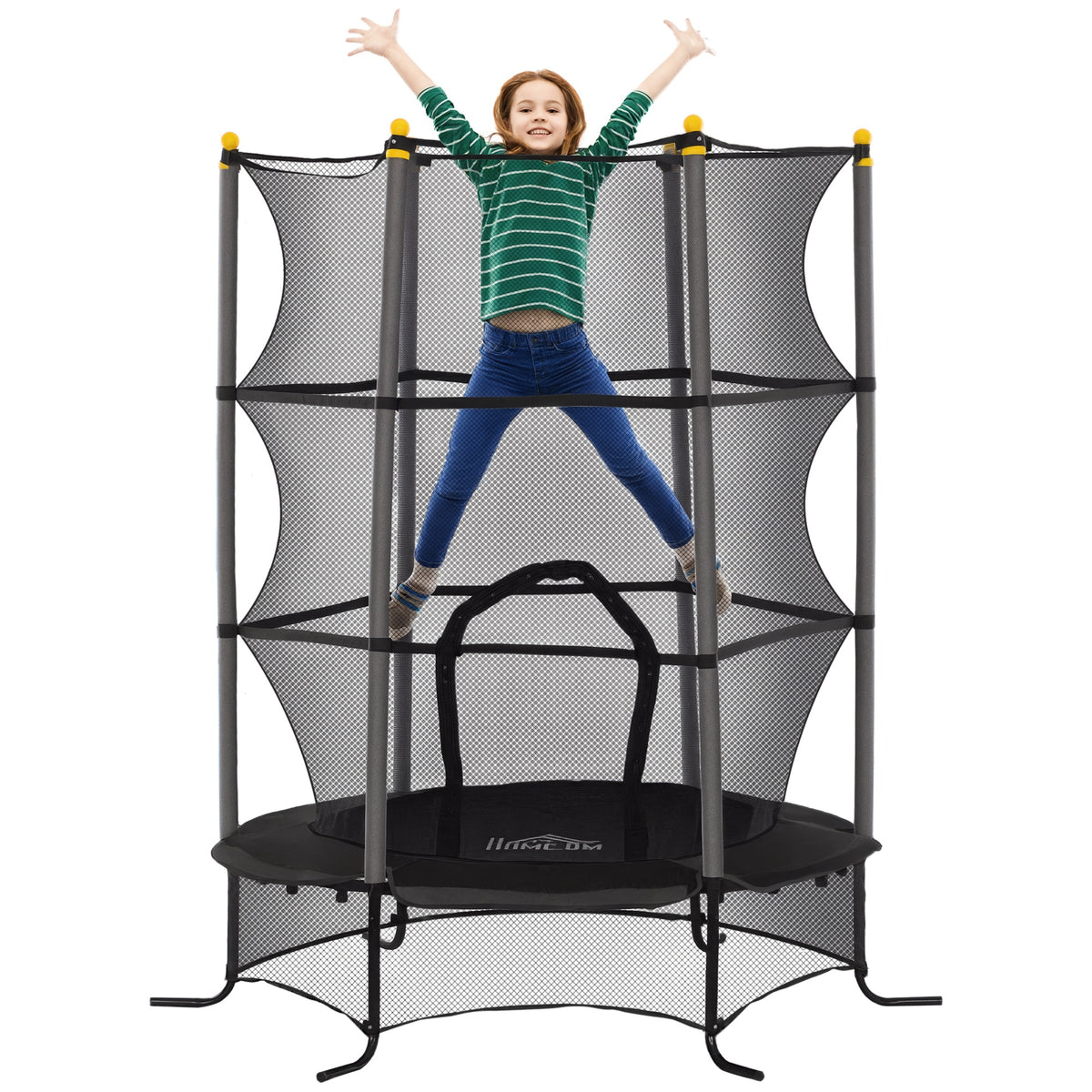 Trampolin f¨¹r Kinder, ?163 cm, mit Sicherheitsnetz, In- und Outdoor, Belastung bis 50 kg, Stahl, Kunststoff, Schwarz