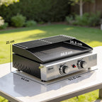 Gasgrill 5 KW Tragbarer Tischgrill mit 2 Brenner Keramische Lackbeschichtung Grillrost Warmhalterost