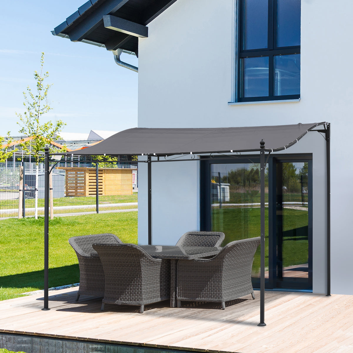 3 x 3m Elegantly Curved Wall Awning - Grey