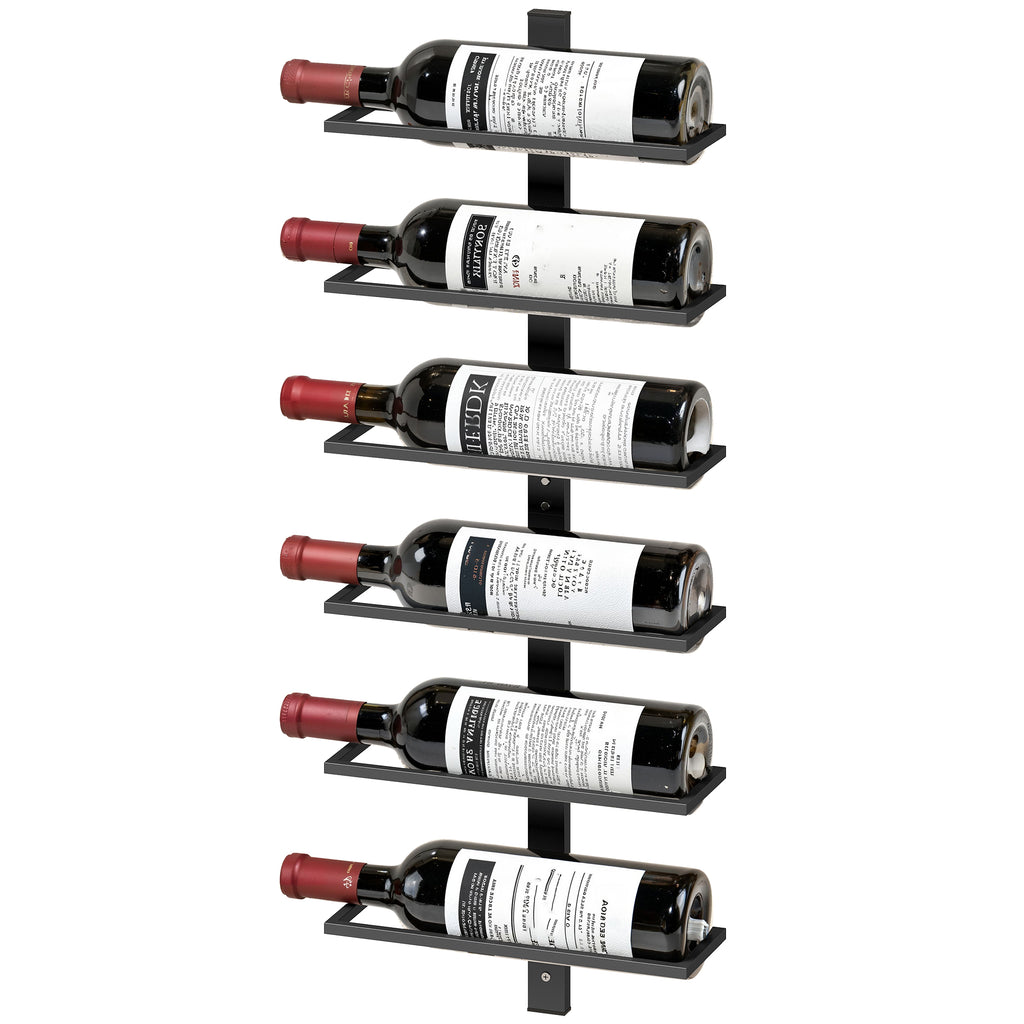 Wall Mounted Wine Rack, 6 Tier Metal Wine Display Rack, Storage Holder for Kitchen, Black