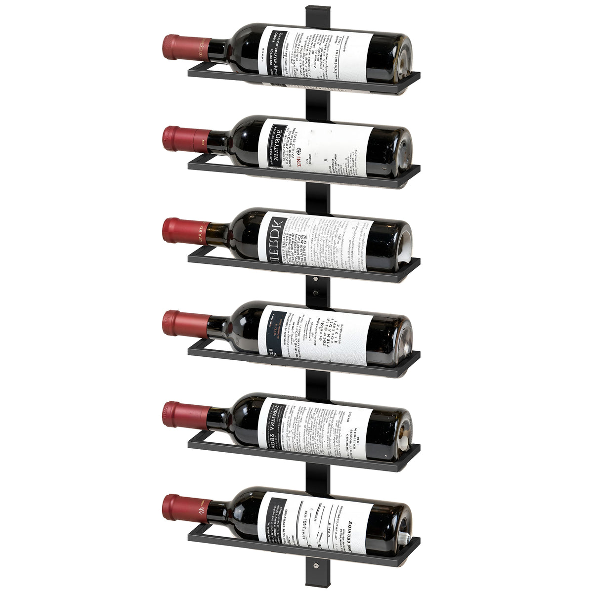 Wall Mounted Wine Rack, 6 Tier Metal Wine Display Rack, Storage Holder for Kitchen, Black