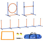Dog Agility Training Equipment with Weave Poles, Jump Ring, Pause Box, Adjustable Hurdle, Carry Bag, Orange