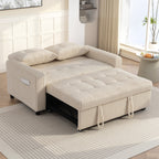 2-Sitzer Sofabett, Cordbezug, zum Schlafsofa umwandelbar, 2 Kissen, Seitentaschen, 157 x 190 cm, Cremeweiß