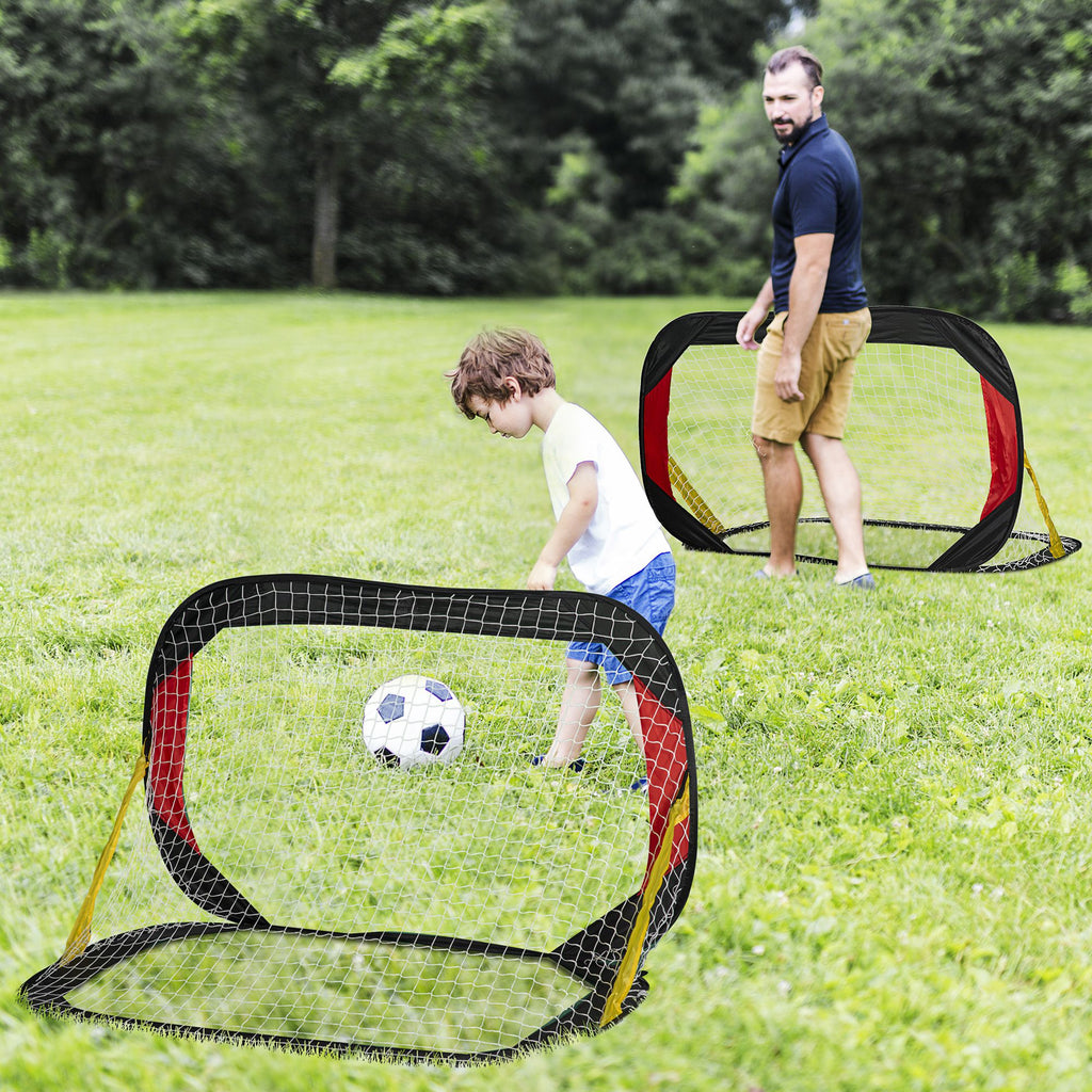 Fußballtor Klapptor 2er-Set mit Tragetasche 120 x 80 x 80cm Stahl Schwarz+Rot+Gold