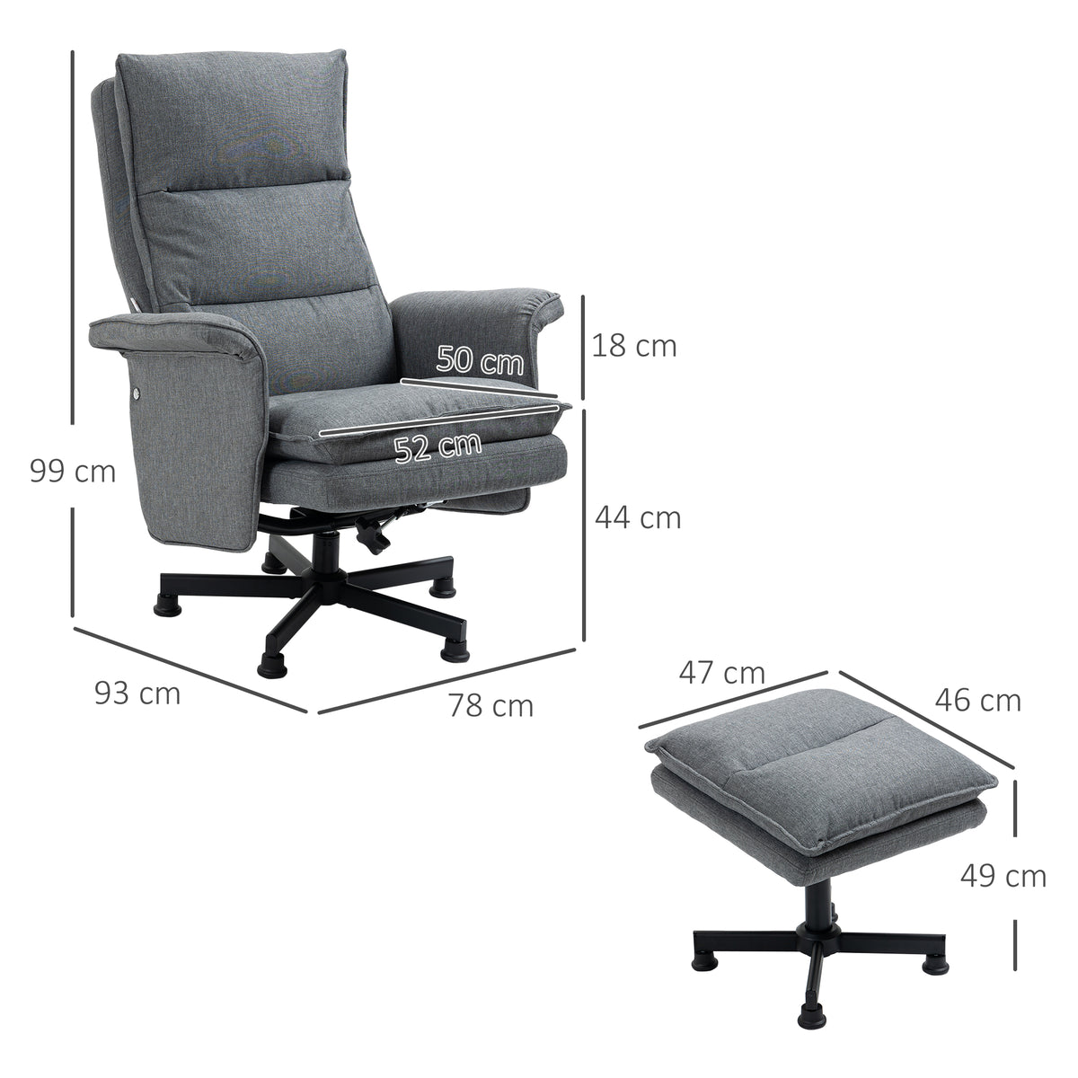 Massage-B¨¹rostuhl mit Fu?hocker, 8 Vibrationsk?pfe, 1 Fernbedienung, 1 Seitentasche, Grau