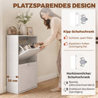Schuhschrank mit 2 Klappfächern, verstellbaren Einlegeböden, für bis zu 8 Paar Schuhe, Weiß