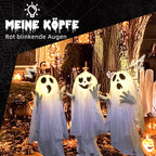 Halloweendekoration, 3 leuchtende Geister, Bewegungssensor, 54 x 10 x 60 cm, Weiß