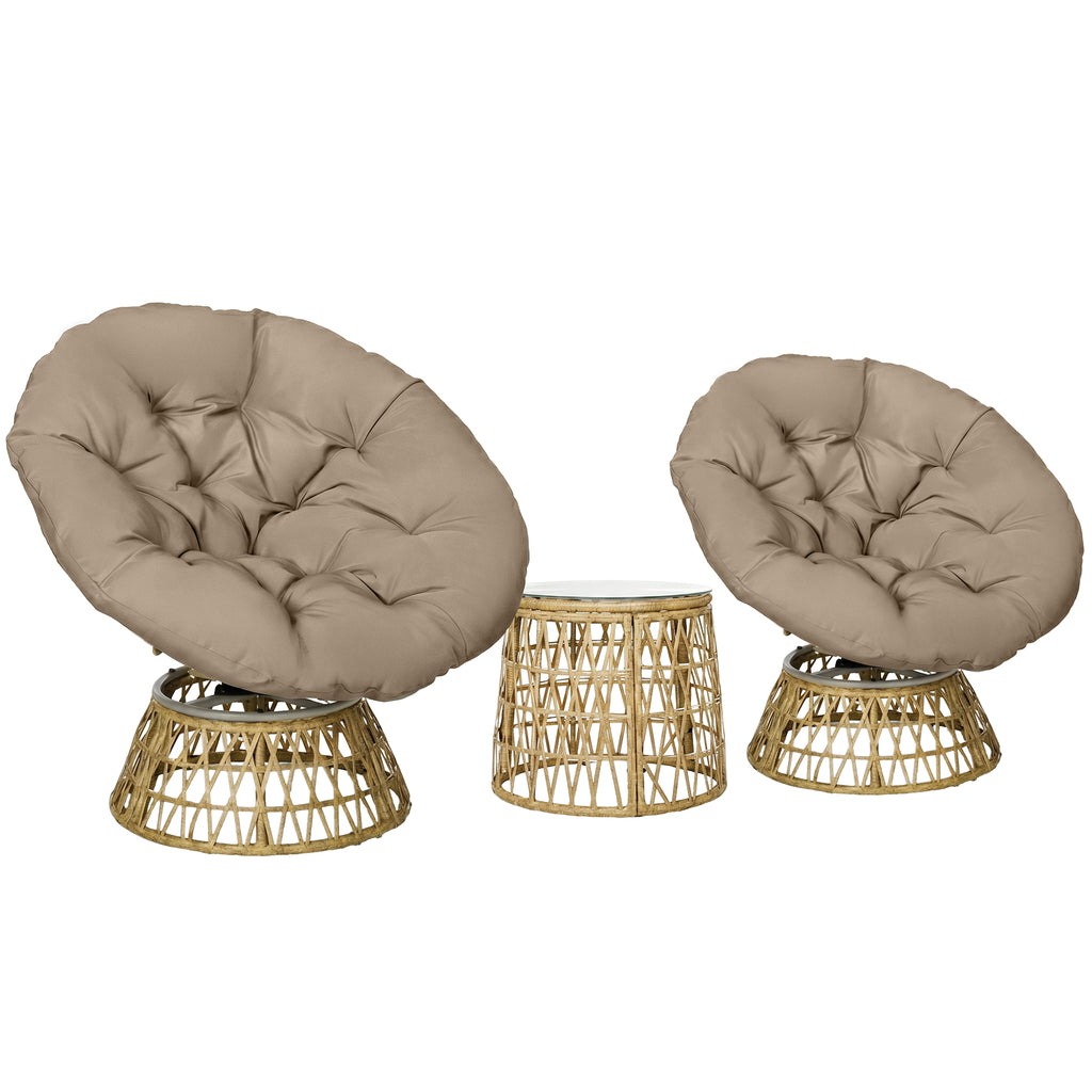 Bistro-Set Balkon-Set Terrassenset, wetterbeständig, abnehmbare Polster, 85 cm x 70 cm x 82 cm, Natur +Hellbraun