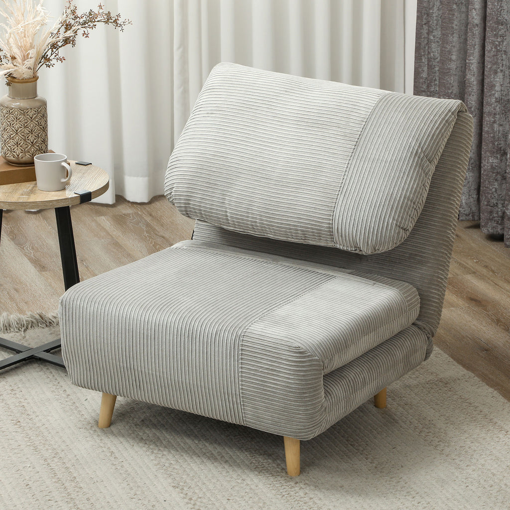 2-in-1 Schlafsessel G?stebett, verstellbare  Kopfst¨¹tze Cord-Optik 82 cm x 87 cm x 89 cm Grau