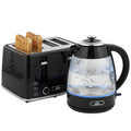 1,7L 2200W Schnellkoch-Wasserkocher und 4-Scheiben-Toaster-Set mit Kalkfilter, Schwarz