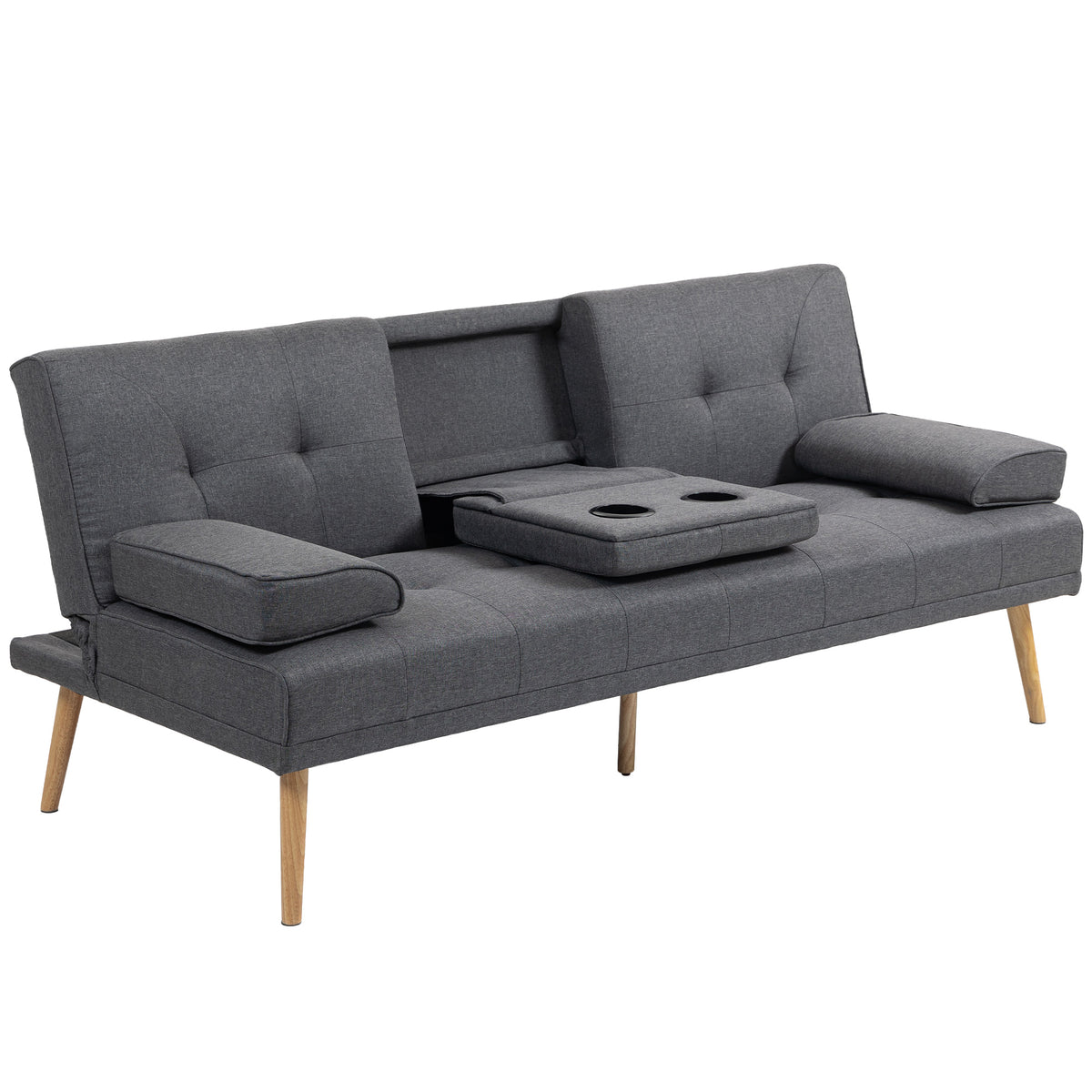 Schlafsofa im Skandi-Design, 3-Sitzer-Sofa, 2 Kissen, Grau + Natur