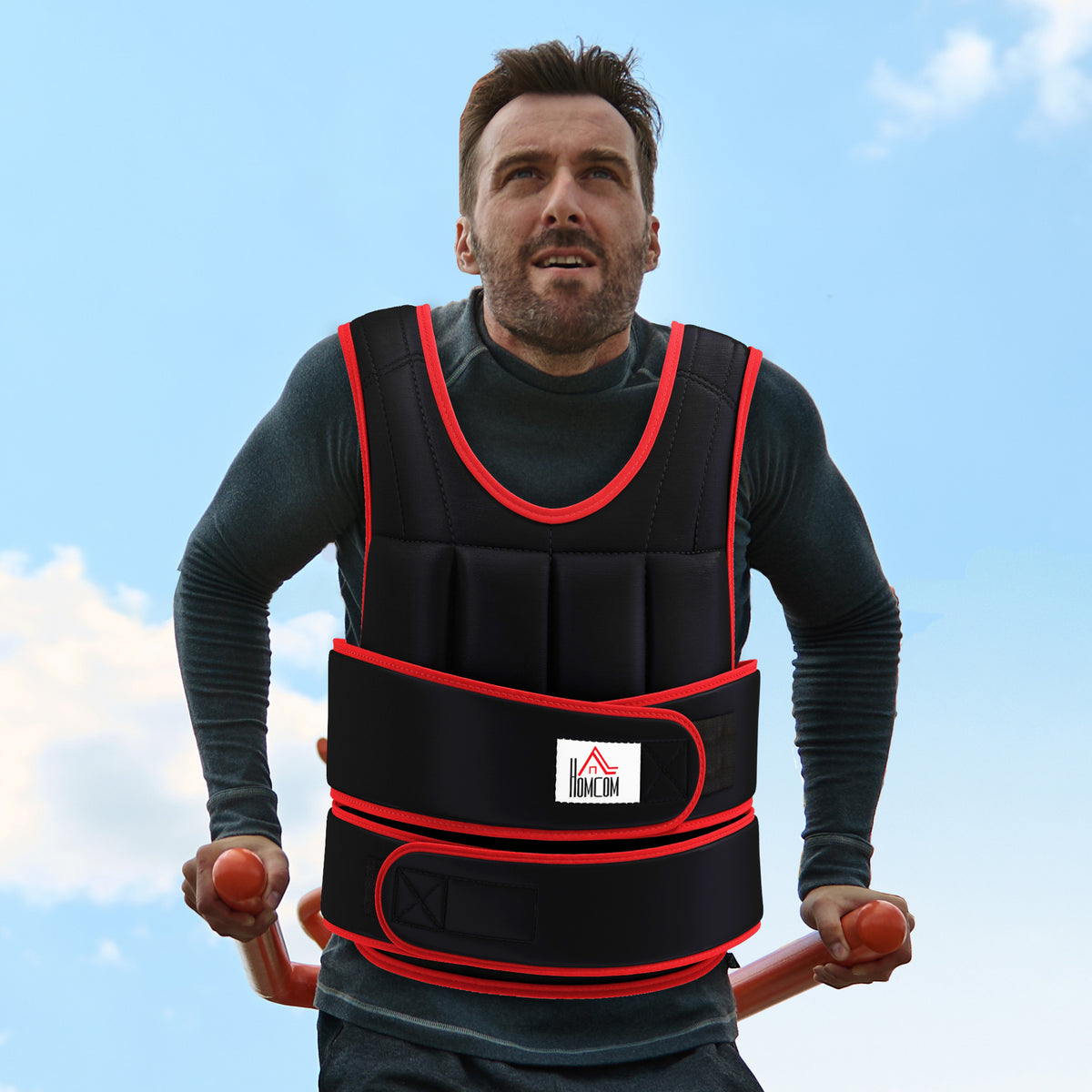20kg Weighted Vest, Adjustable Running Weight Vest with 38 Weight Bags for Men or Women Cardio Exercise, Black and Red