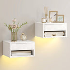 Nachttisch 2er-Set mit RGB-LED-Beleuchtung, schwebender Nachtschrank mit Schublade und offenem Fach, Weiß