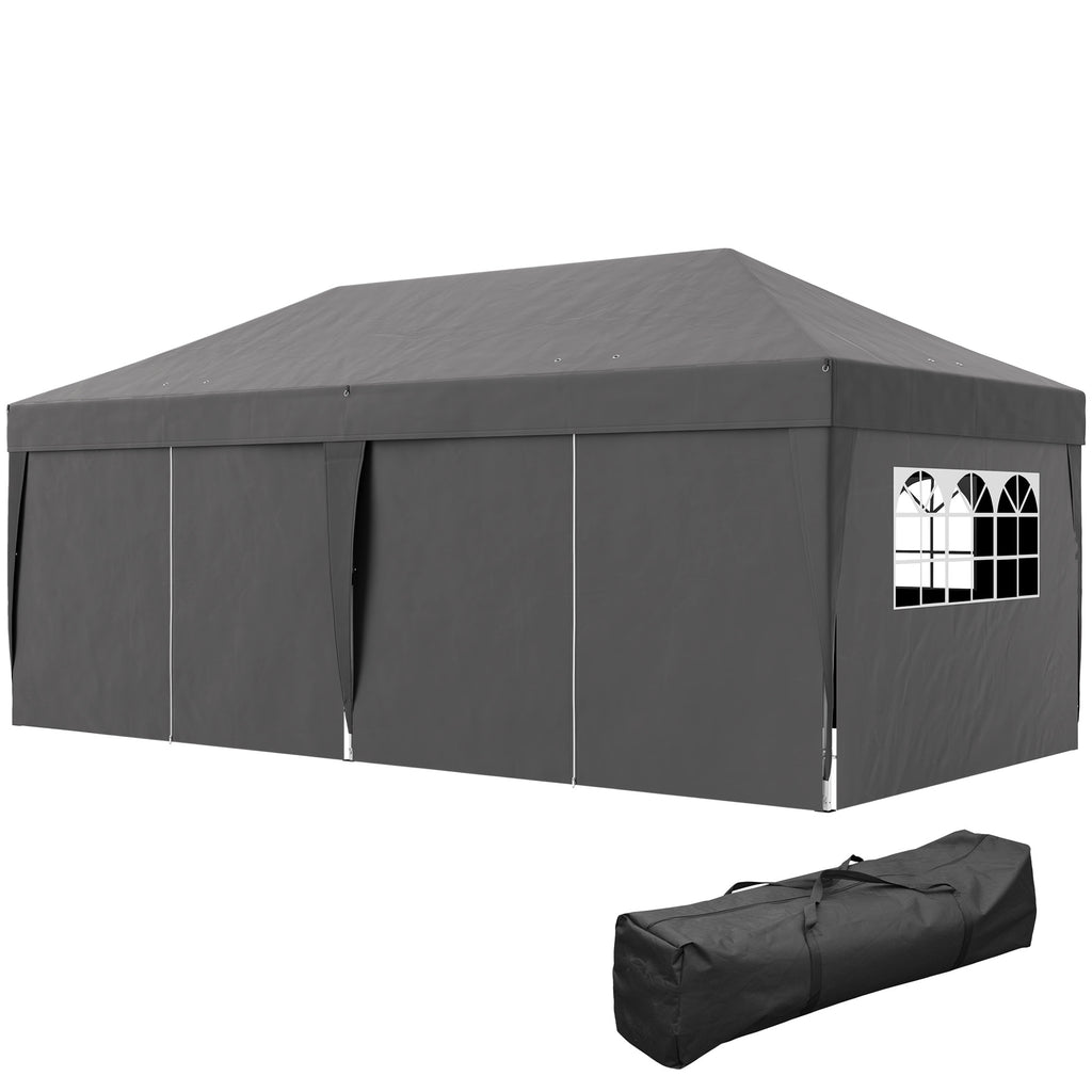Pavillon ca. 6x3m Stabil Winterfest Pop-up Faltpavillon mit Fenster Reißverschlusstür Seitenteilen UV Schutz