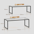 2er-Set Couchtische, Glastische, mit pulverbeschichtetem Stahl, Schwarz + Transparent