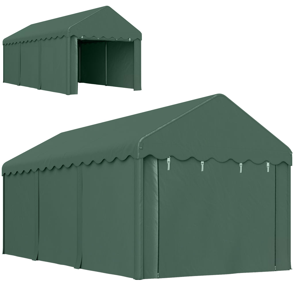 3x6 m Tragbarer Carport, Fahrzeugunterstand mit 2 Eingängen, Polyesterdach, für Autos, Boote, Gartengeräte, Dunkelgrün