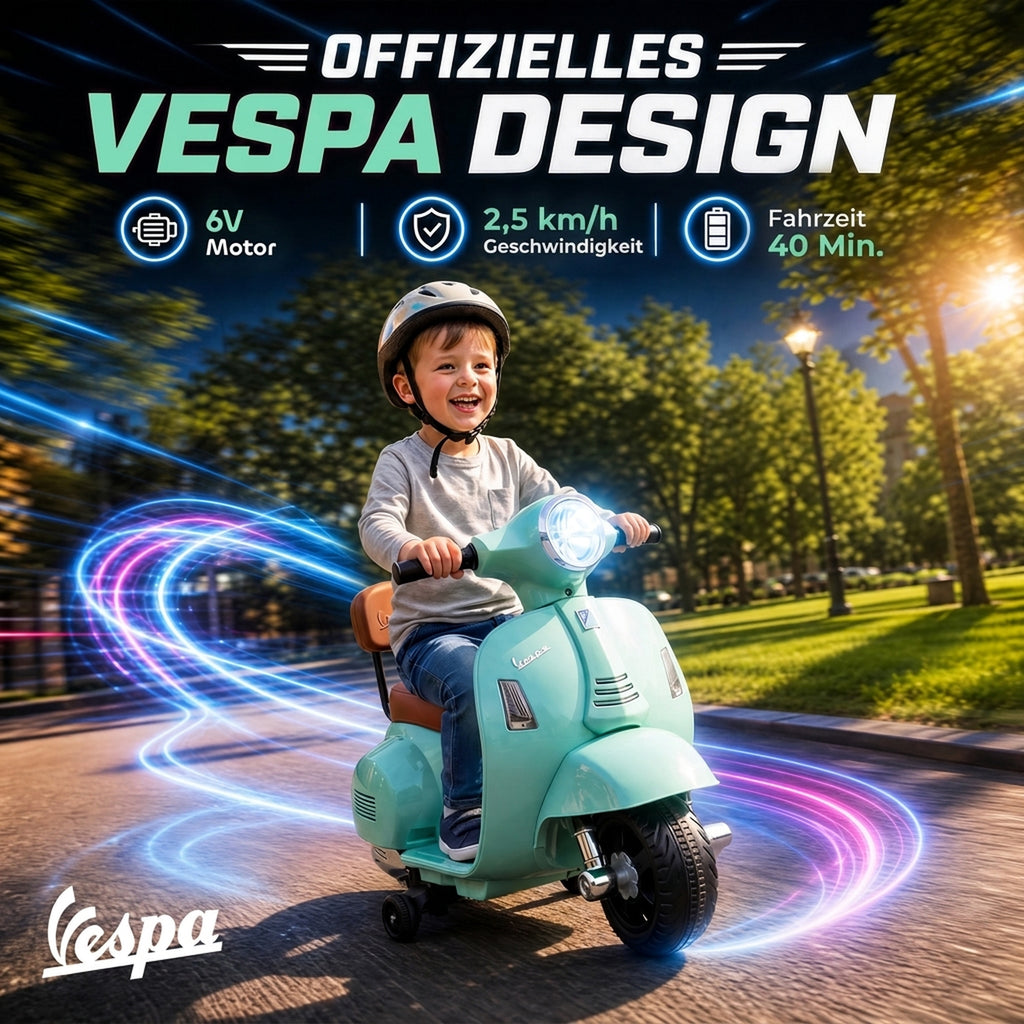 Elektro Motorrad Kinder Mini Vespa GTS 6V Elektromotorrad Grün