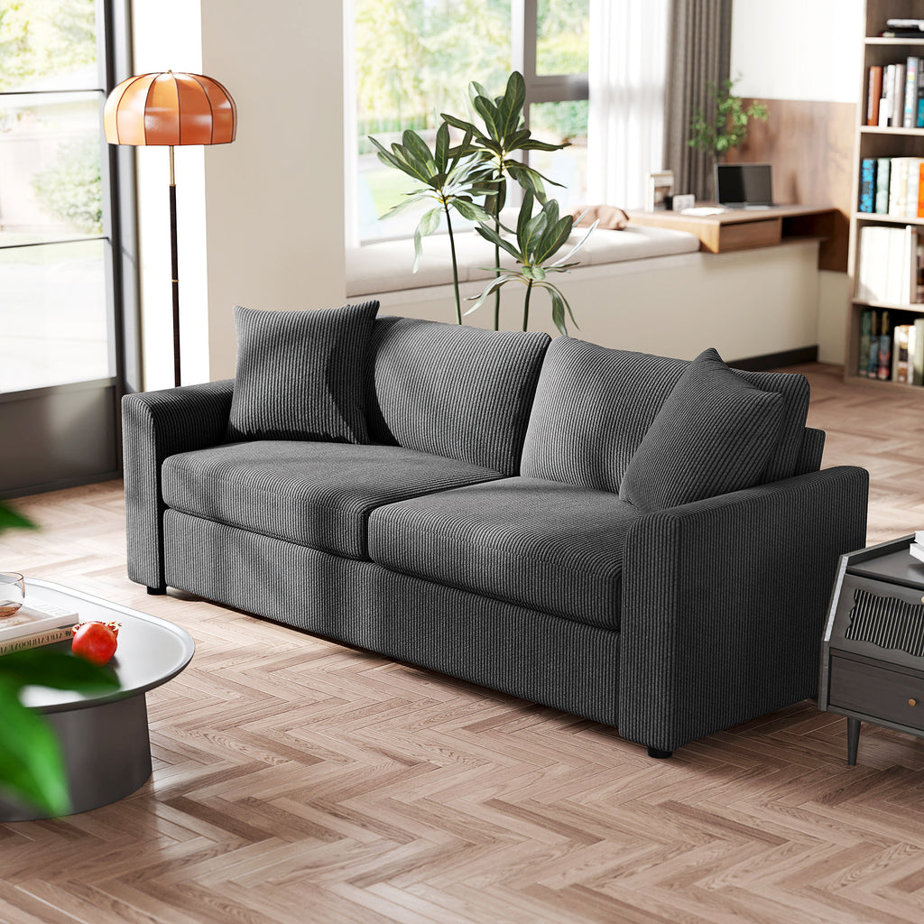 3-Sitzer-Sofa mit Zierkissen, Cordsofa f¨¹r Wohnzimmer, Schlafzimmer, 212 cm breit, Dunkelgrau
