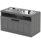 Raised Dog Bowl with Slow Feeder, Two Stainless Steel Dog Bowls, Drawer, for Large and Extra Large Dogs, Grey